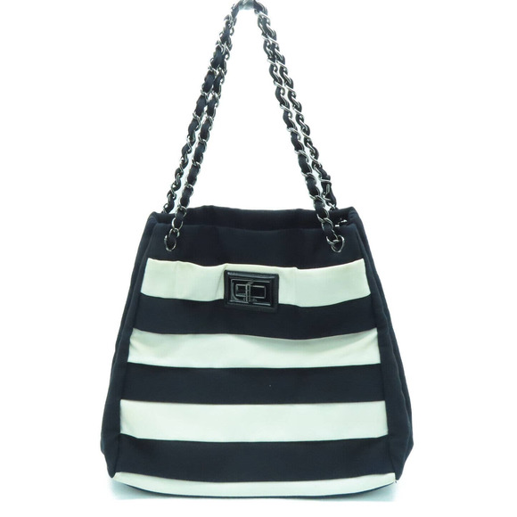 💎✨Beautiful✨💎 Chanel Black and White Striped Reissue Tote Shoulder Bag - Picture 4 of 12